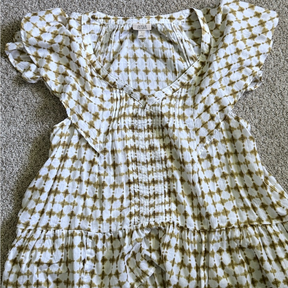 a.n.a White and Mustard Patterned Flutter-Sleeve Blouse